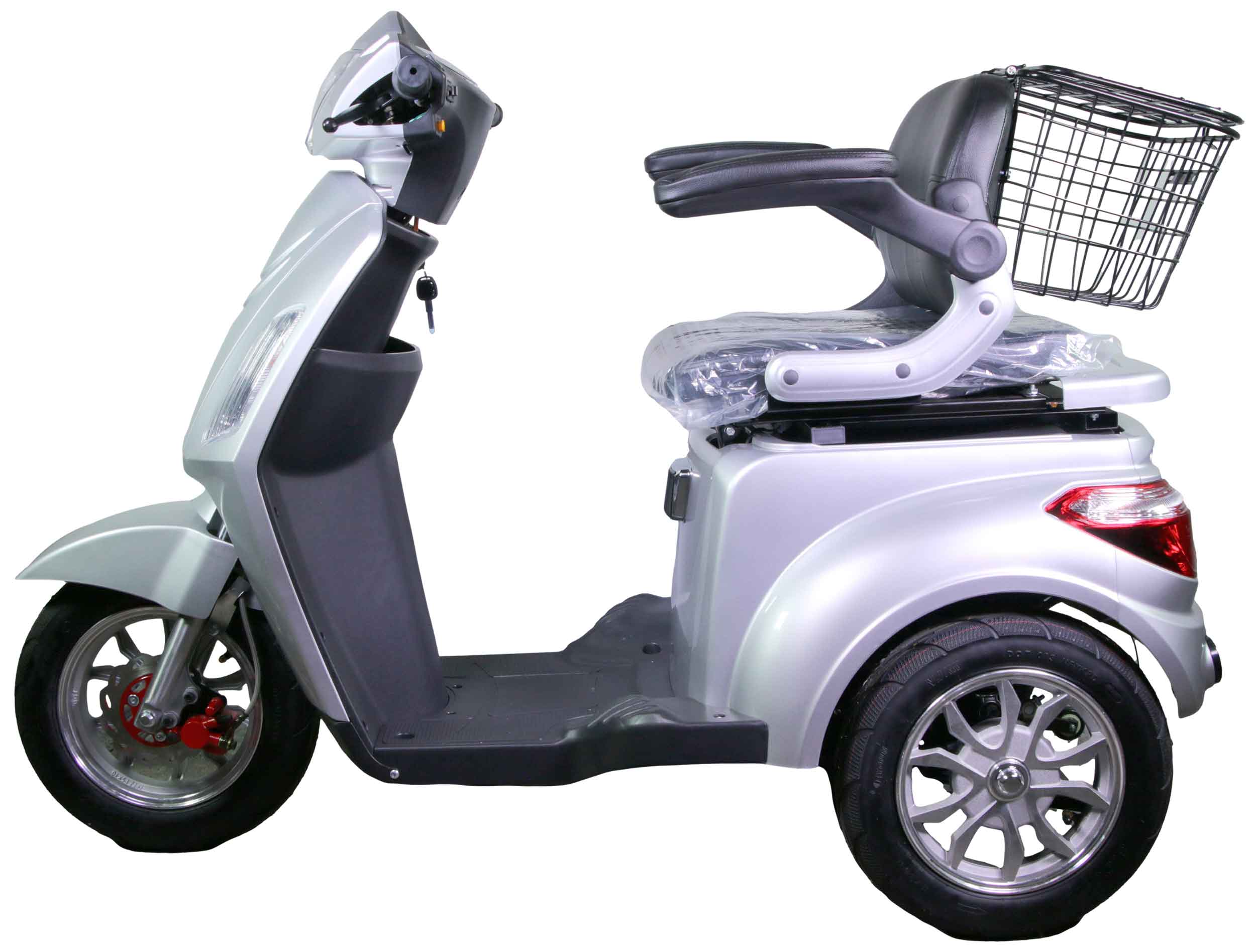 Rocknbikes R500 Elektro-Seniorenmobil Silber metallic 25km/h Akku 60V20aH Senioren Roller E-Scooter Roller Links Seite