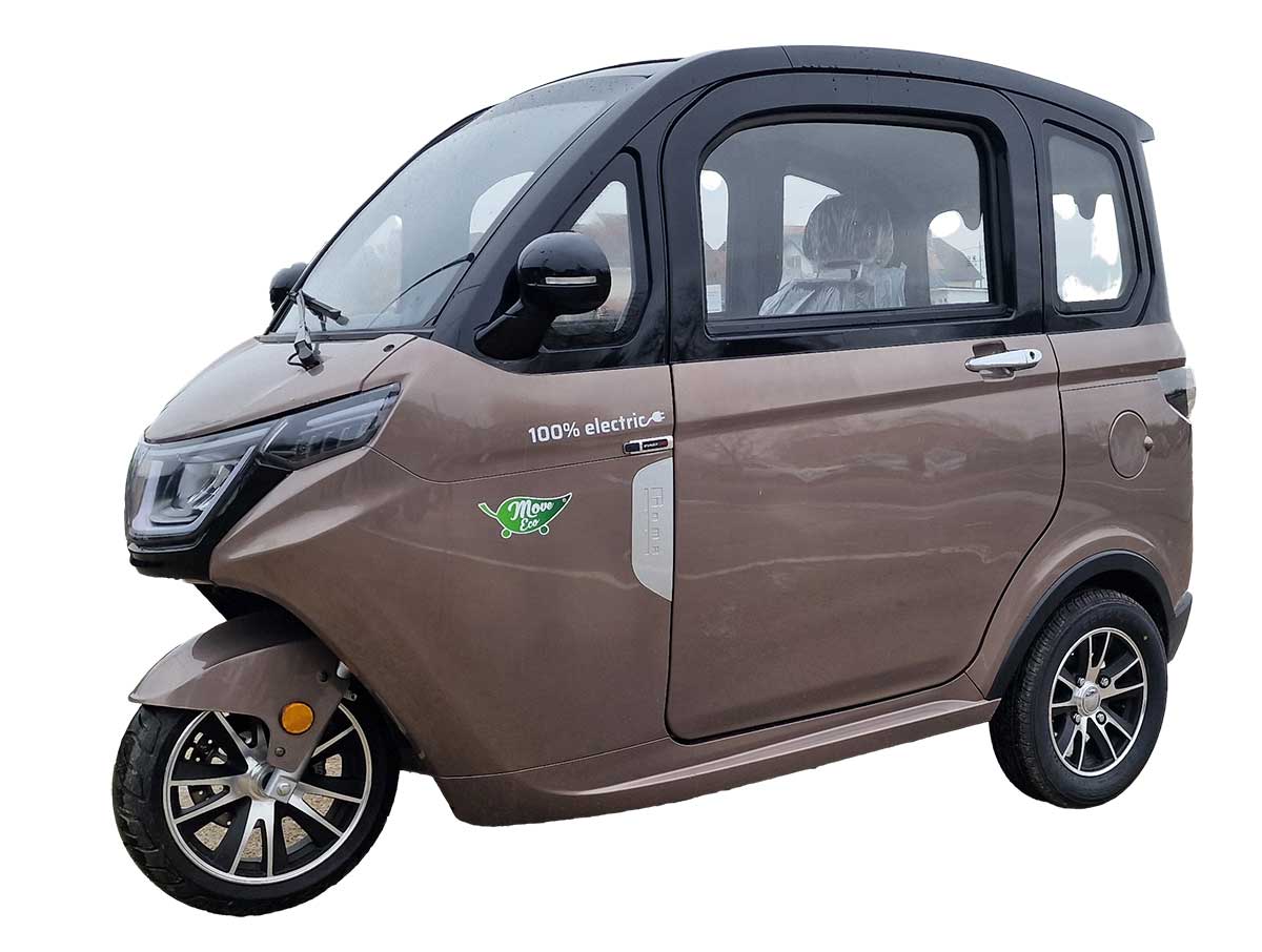 MoveEco MicroCar 45km/h XR2E Mokick Version 2 Jahre Garantie mit Erweiterungsmöglichkeit auf 3 Jahre komplett zusammengebaut und fahrbereit Braun-Schwarz Seite Links