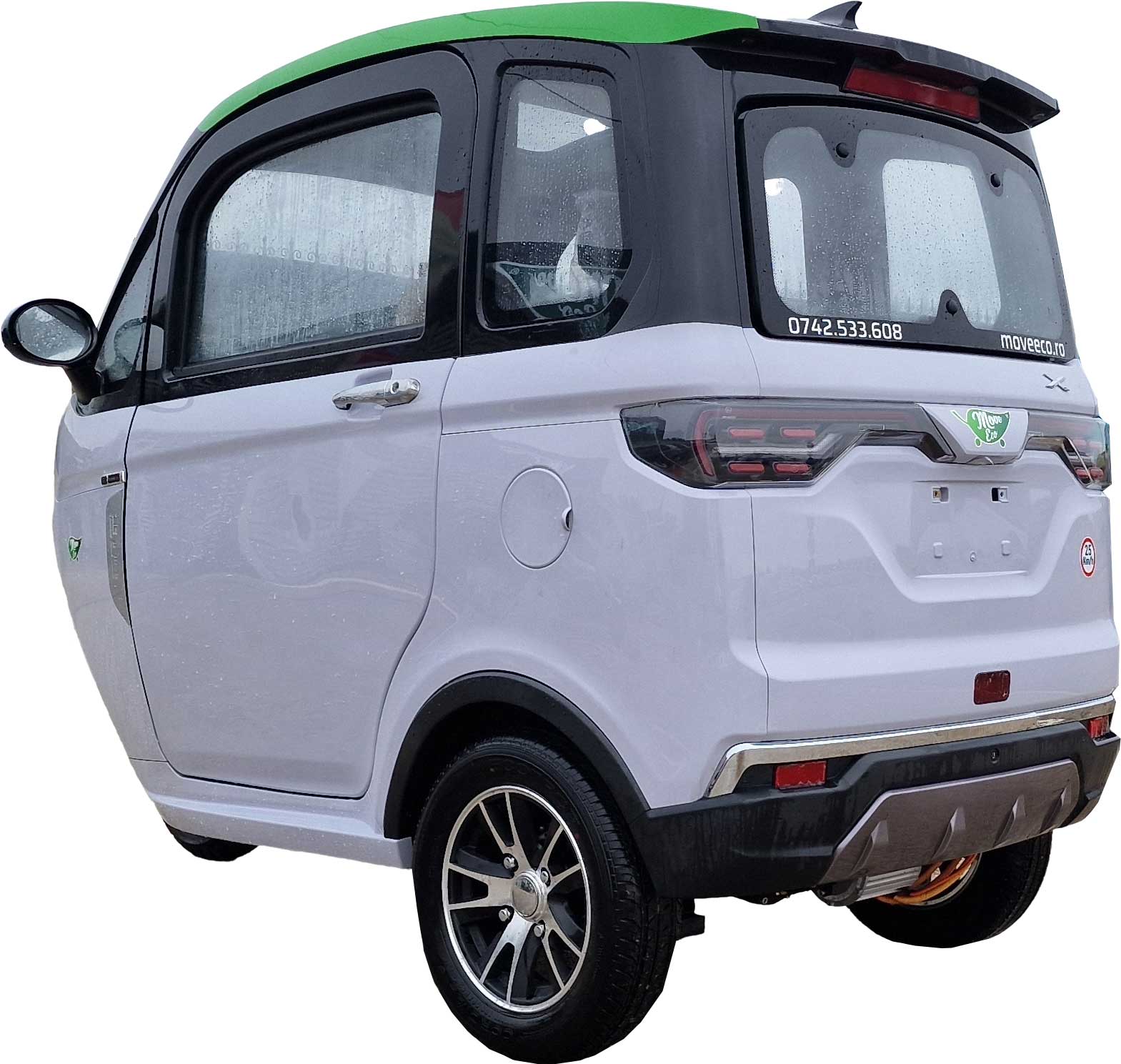 MoveEco MicroCar 45km/h XR2E Mokick Version 2 Jahre Garantie mit Erweiterungsmöglichkeit auf 3 Jahre komplett zusammengebaut und fahrbereit Grau-Grün Hinten Links