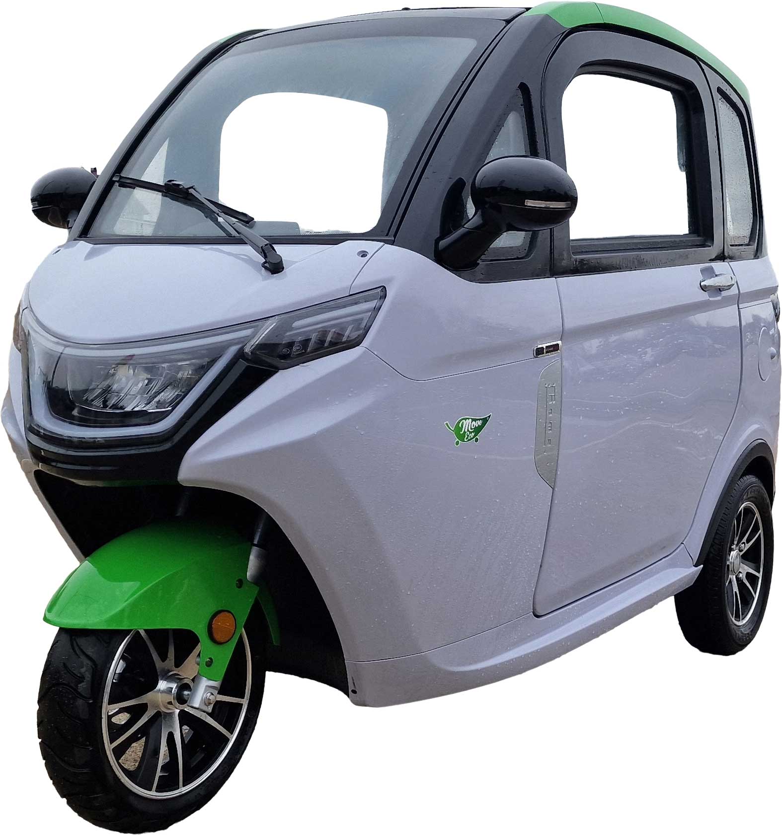 MoveEco MicroCar 45km/h XR2E Mokick Version 2 Jahre Garantie mit Erweiterungsmöglichkeit auf 3 Jahre komplett zusammengebaut und fahrbereit Grau-Grün Seite vorne links