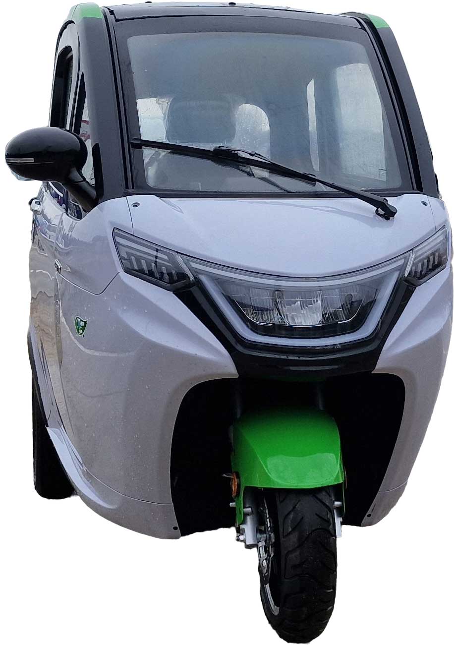 MoveEco MicroCar 45km/h XR2E Mokick Version 2 Jahre Garantie mit Erweiterungsmöglichkeit auf 3 Jahre komplett zusammengebaut und fahrbereit Grau-Grün Vorne