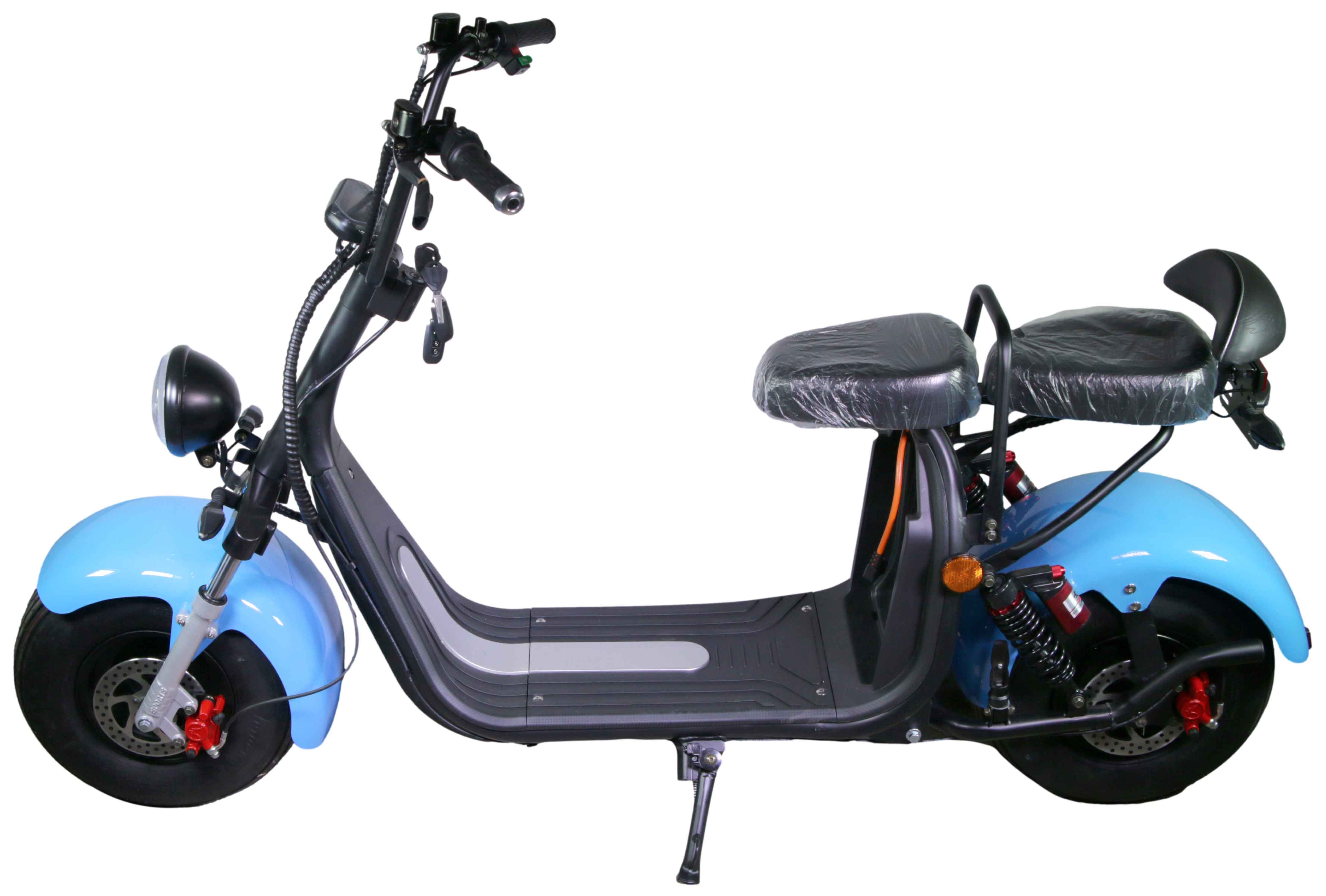 RocknBike HR2-1 CitiCoco 45km/h oder 25km/h Mofa Version Black Shiny Ansicht Seite Links oben, Scheibenbremse