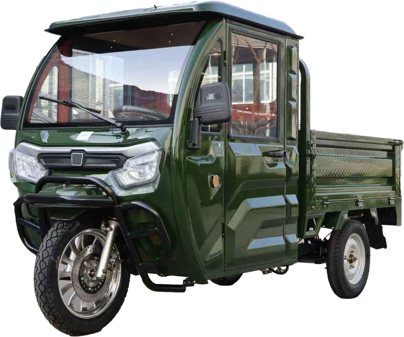 MIETE bis 1 Jahr RocknBikes KH6 Grün Lenkrad 45km/h Mokick Version Elektro-Dreirad mit Kabine und manueller Kippmulde mit Straßenzulassung