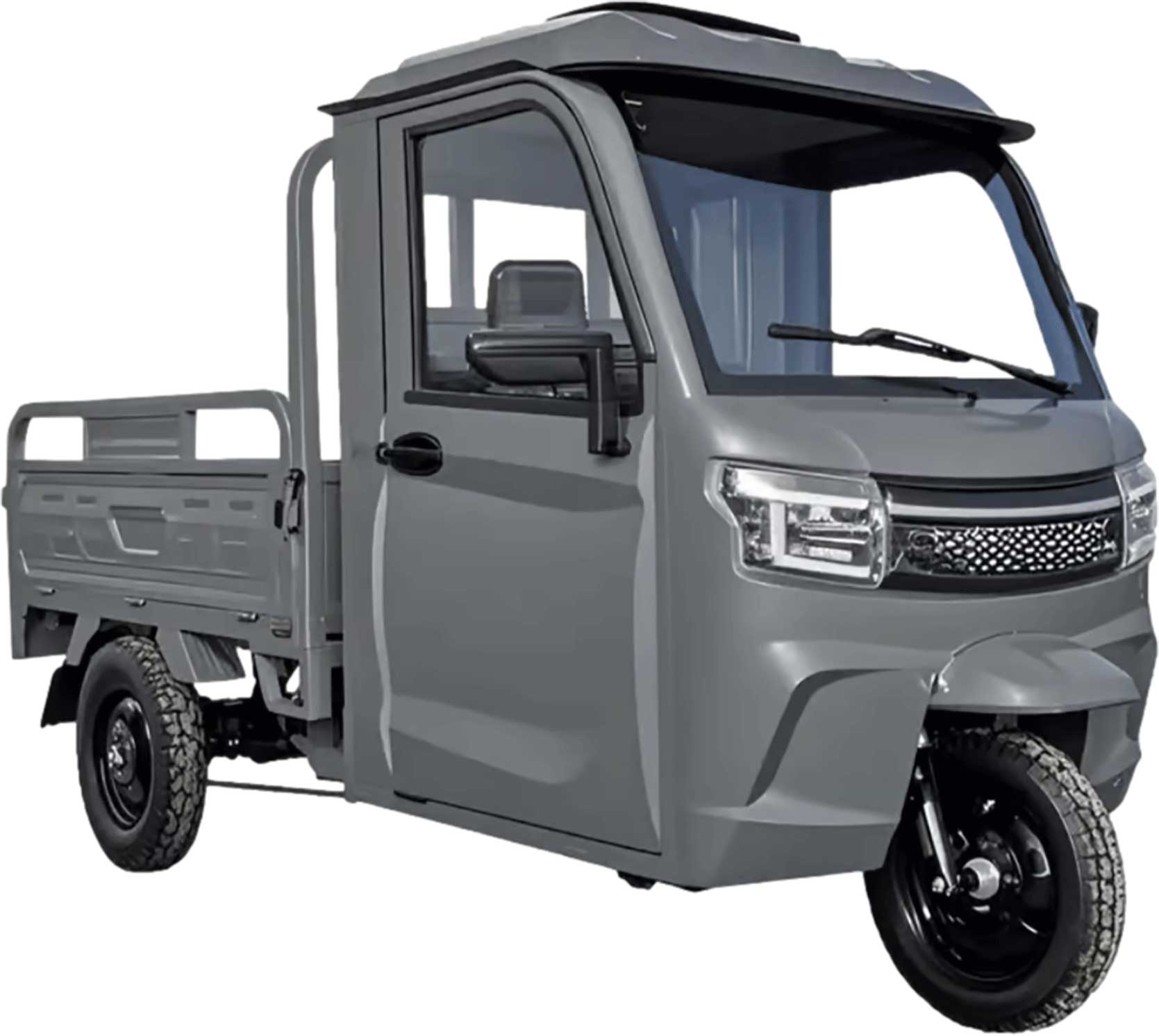 RocknBikes KH1 Grau 45km/h Version Elektro-Dreirad mit Kabine und Hydraulischer Kippmulde mit Straßenzulassung Akku 72V45Ah Lead Accid und Lenkrad