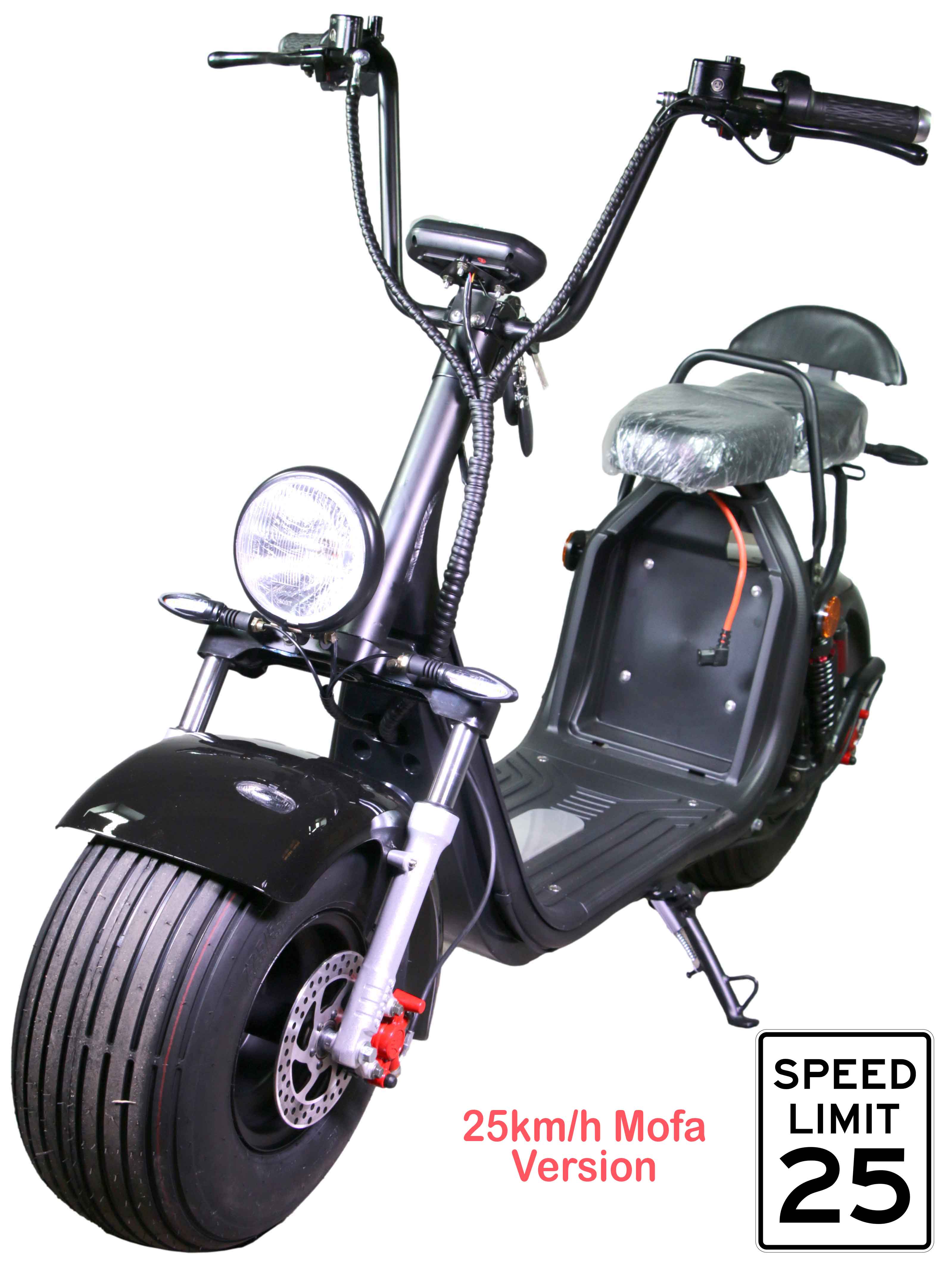 HR-2 25km/h Mofa ohne Akku RocknBikes Elektroroller Motorroller  Harley Scooter CitiCoco Black Shiny teilzerlegt im Karton