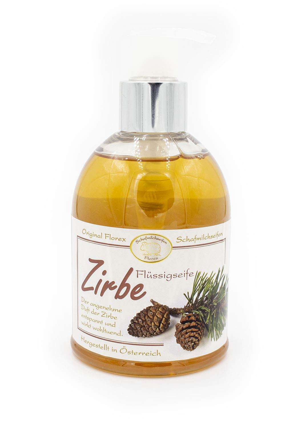 Flüssigseife mit Schafmilch und Zirbe mit Spender, 250ml, von Florex 9401ZB-M