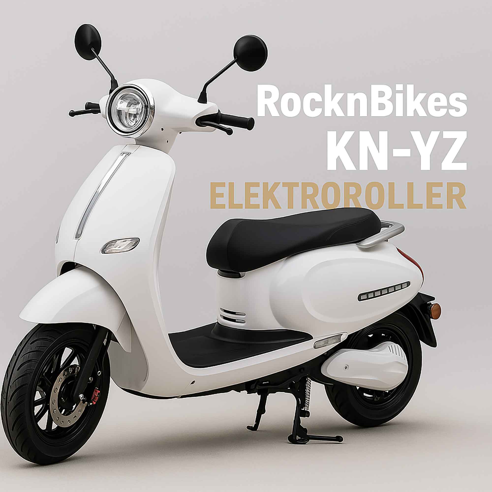 RocknBikes KN-YZ 8000W E-Roller – Beschreibung LED Lampen vorne und Rücklicht in elegantem Weiss, mit Sitzbank und digitalem Display
