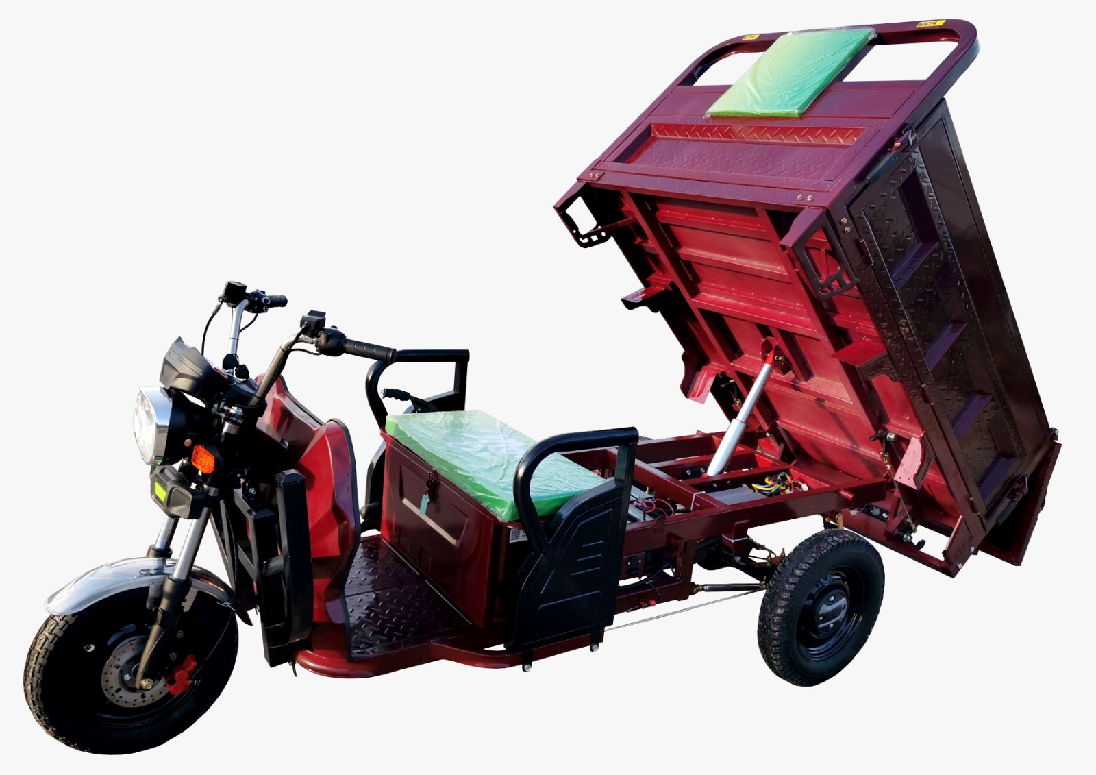 MoveEco Elektrisches Dreirad 700 Burgundy-Rot 45km/h OHNE Straßenzulassung Akku 60V45Ah Hydraulische Kippvorrichtung Einsatz auf Privat- und Firmengeländen