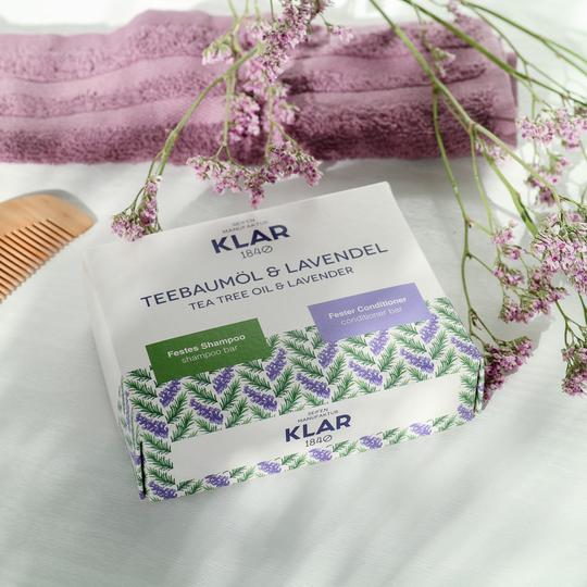 Klar Seifen Geschenkset festes Shampoo & Conditioner Teebaumöl & Lavendel 7040-52