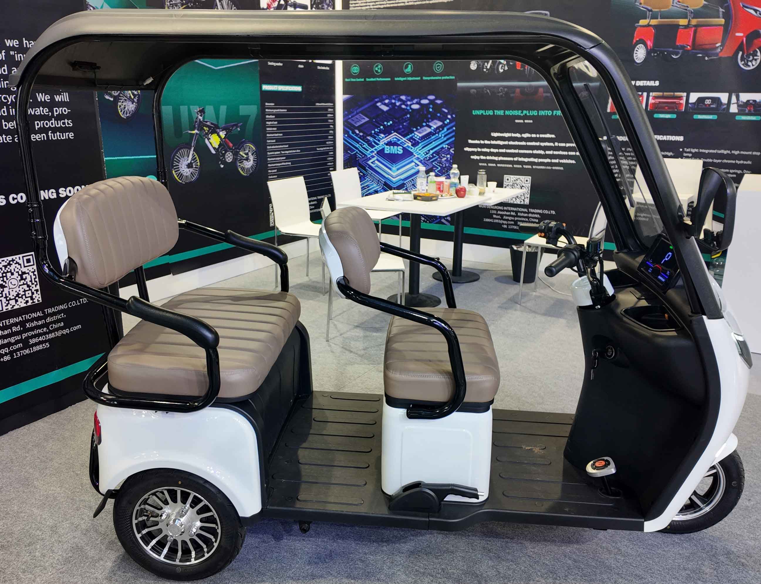 RocknBikes ES3 Elektro-Dreirad Grau Akku 72V53Ah-Lithium 25km/h mit Dach Senioren Roller E-Scooter Roller Akku herausnehmbar