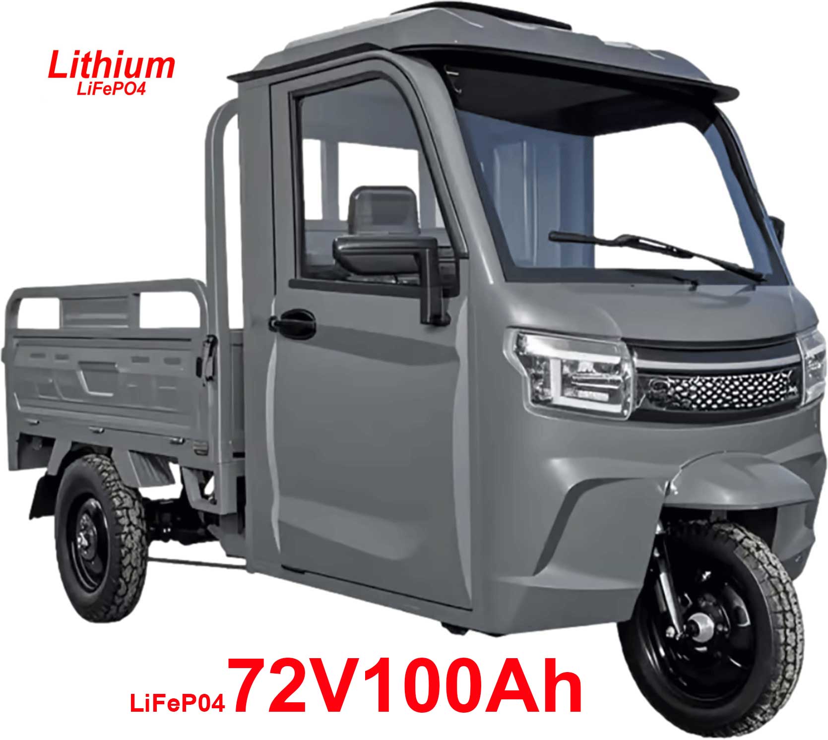 RocknBikes KH1 Grau 25km/h Version Elektro-Dreirad mit Kabine und Hydraulischer Kippmulde mit Straßenzulassung Akku 72V100Ah LiFeP04