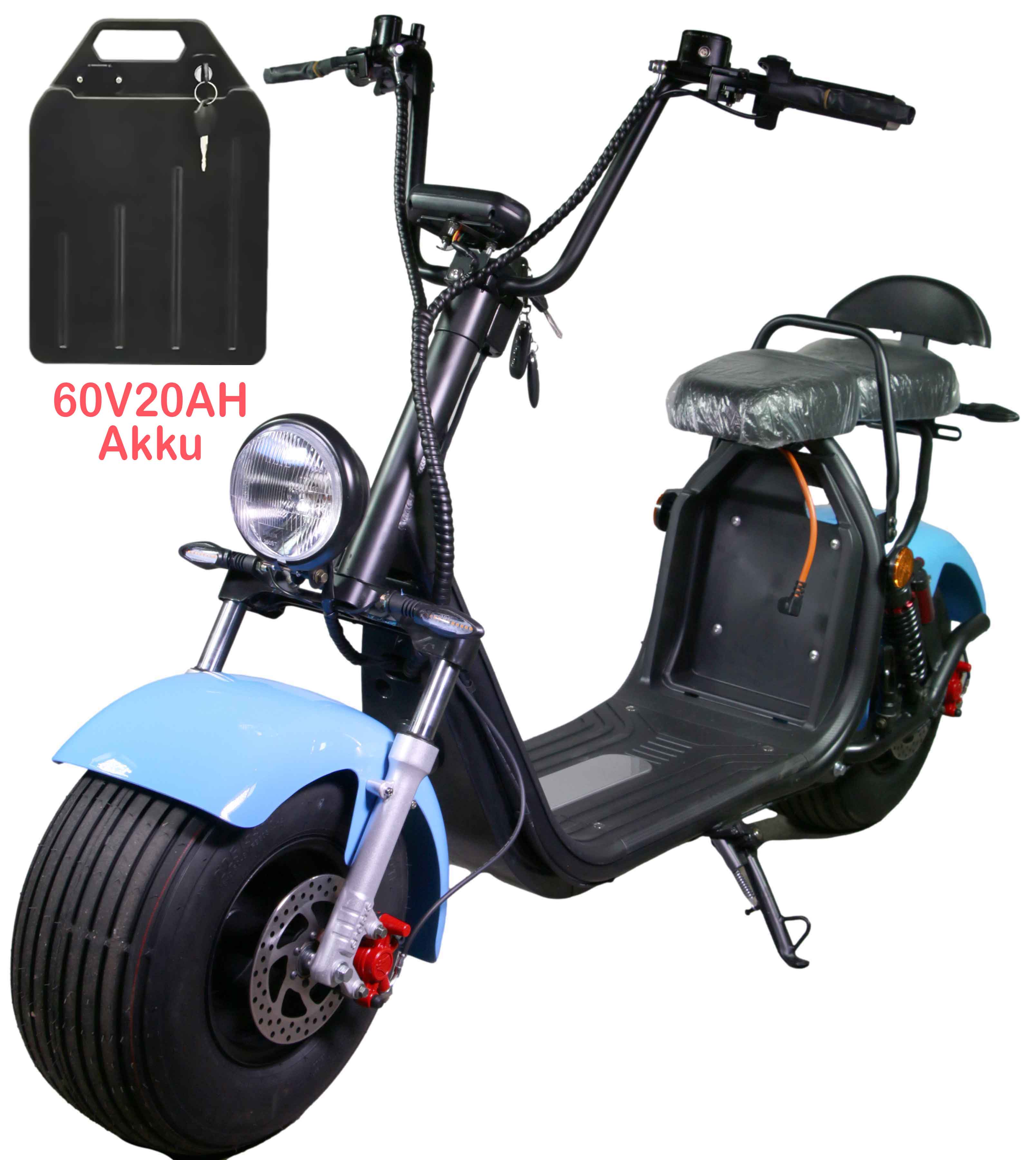 HR-2 RocknBikes Elektroroller Motorroller 45km/h Harley Scooter CitiCoco Baby Blue 60V20AH