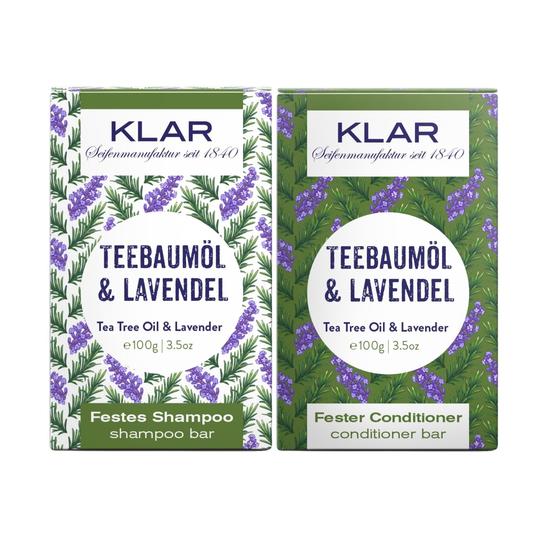 Klar Seifen Geschenkset festes Shampoo & Conditioner Teebaumöl & Lavendel 7040-52