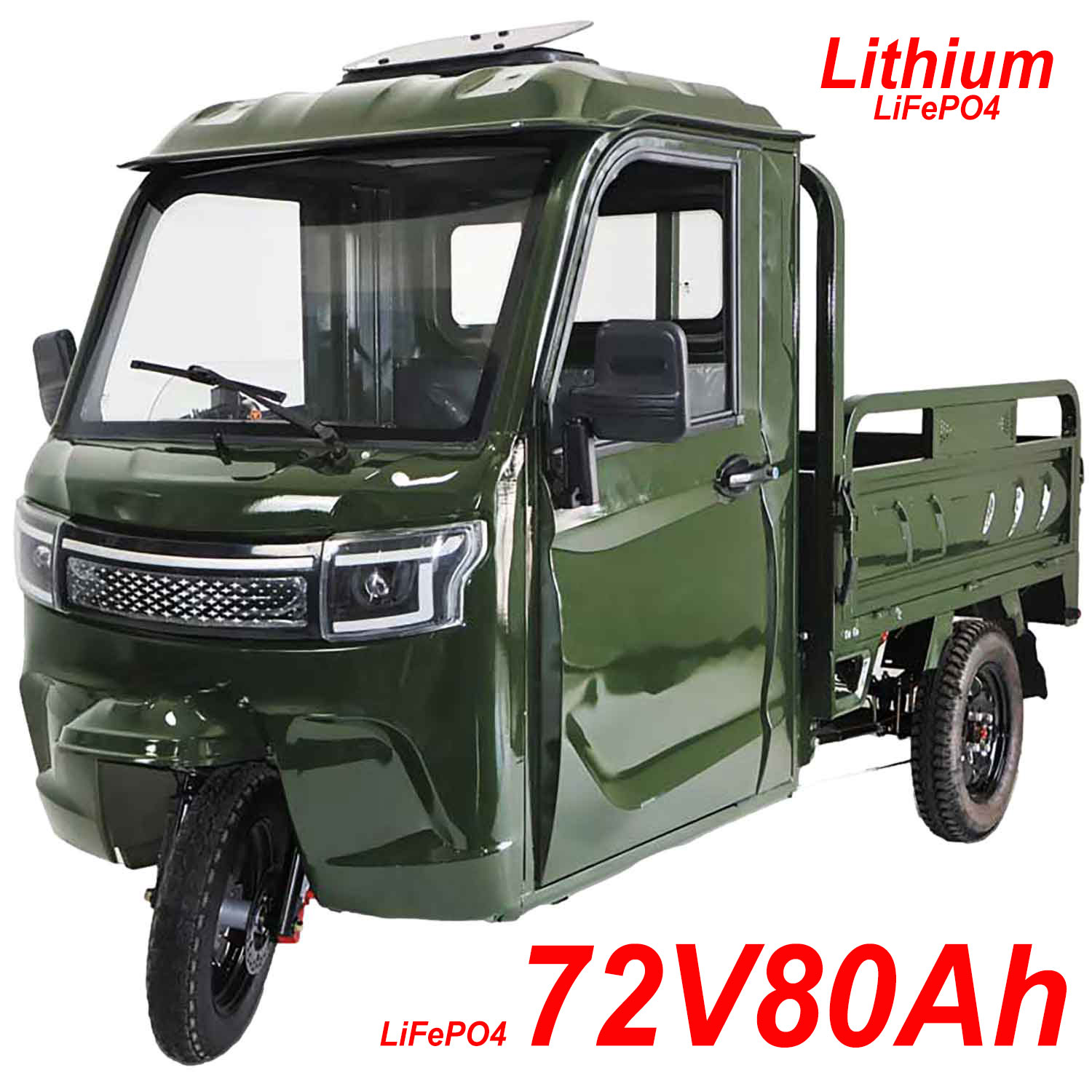 RocknBikes KH1 Grün 45km/ Mokick Version Elektro-Dreirad mit Kabine und manueller Kippmulde mit Straßenzulassung LiFeP0472V80AH