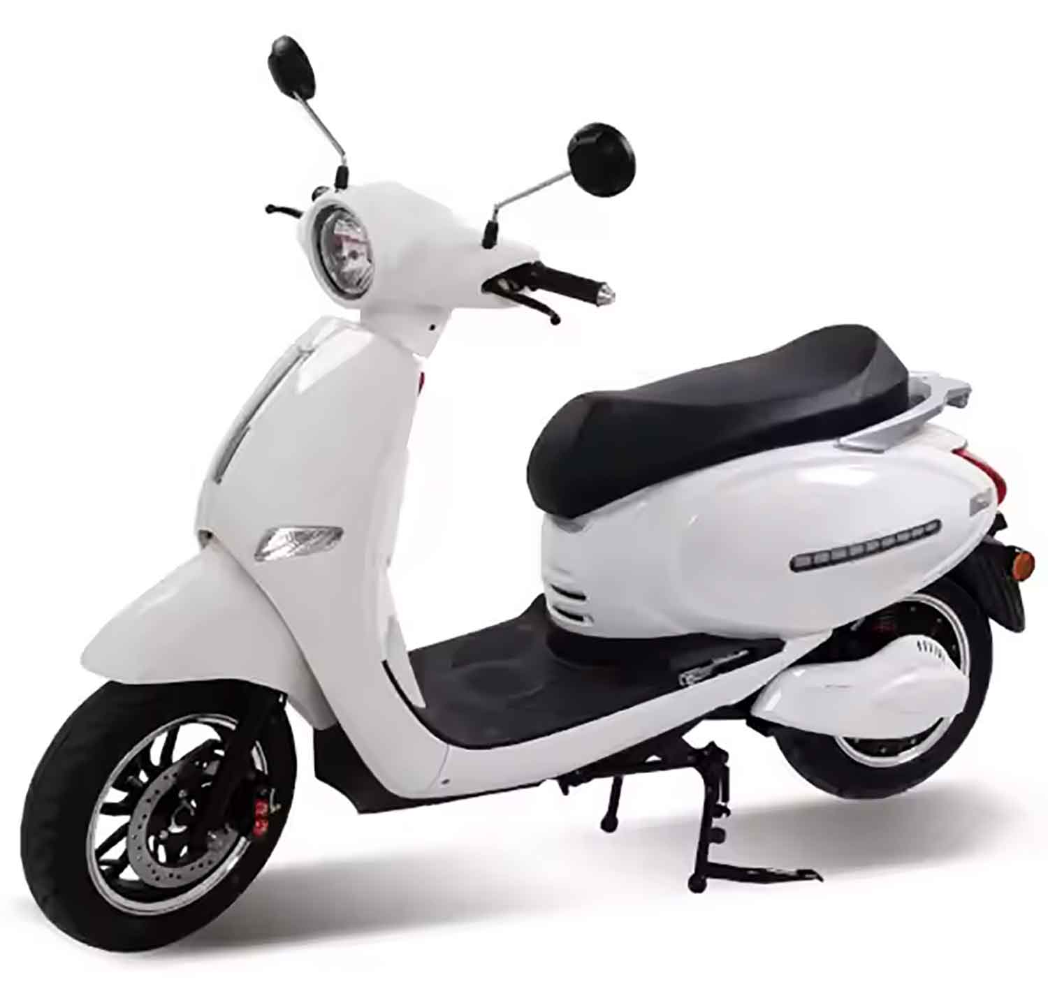 RocknBikes KN-YZ Elektroroller in Weiss– Seiteansicht Vorne-Links mit LED-Licht und sportlichem Design