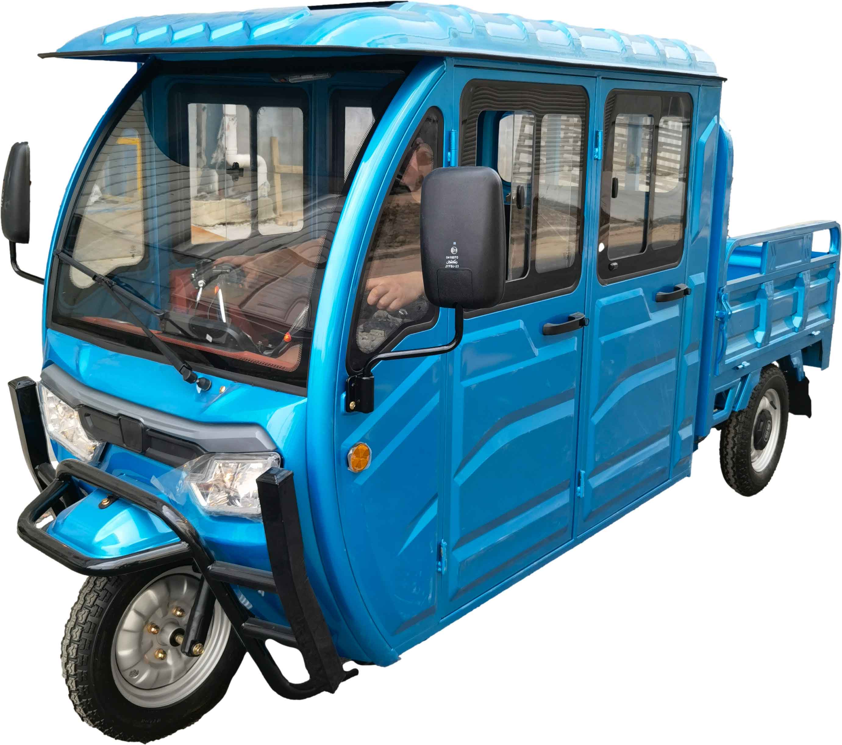 RocknBikes Saige Doppelkabine Hell-Blau 25km/h Mofa-Version mit Kippmulde und Straßenzulassung Akku 72V58Ah