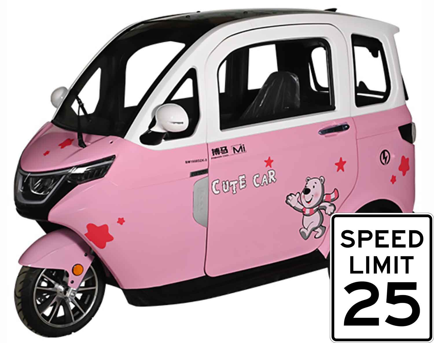 EccoStar X3 New White MicroCar 25 km/h Mofa version for 2 persons, No driver's license required for anyone born before April 1, 1965