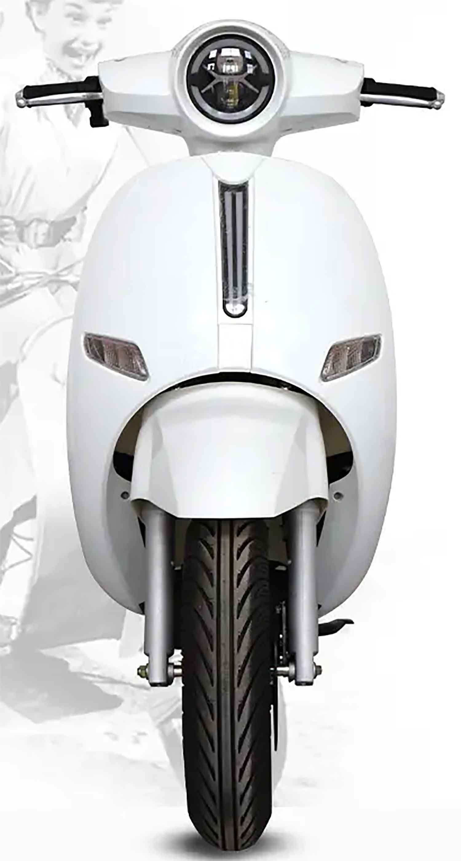 RocknBikes KN-YZ Elektroroller in Weiss– Frontansicht mit LED-Licht und sportlichem Design