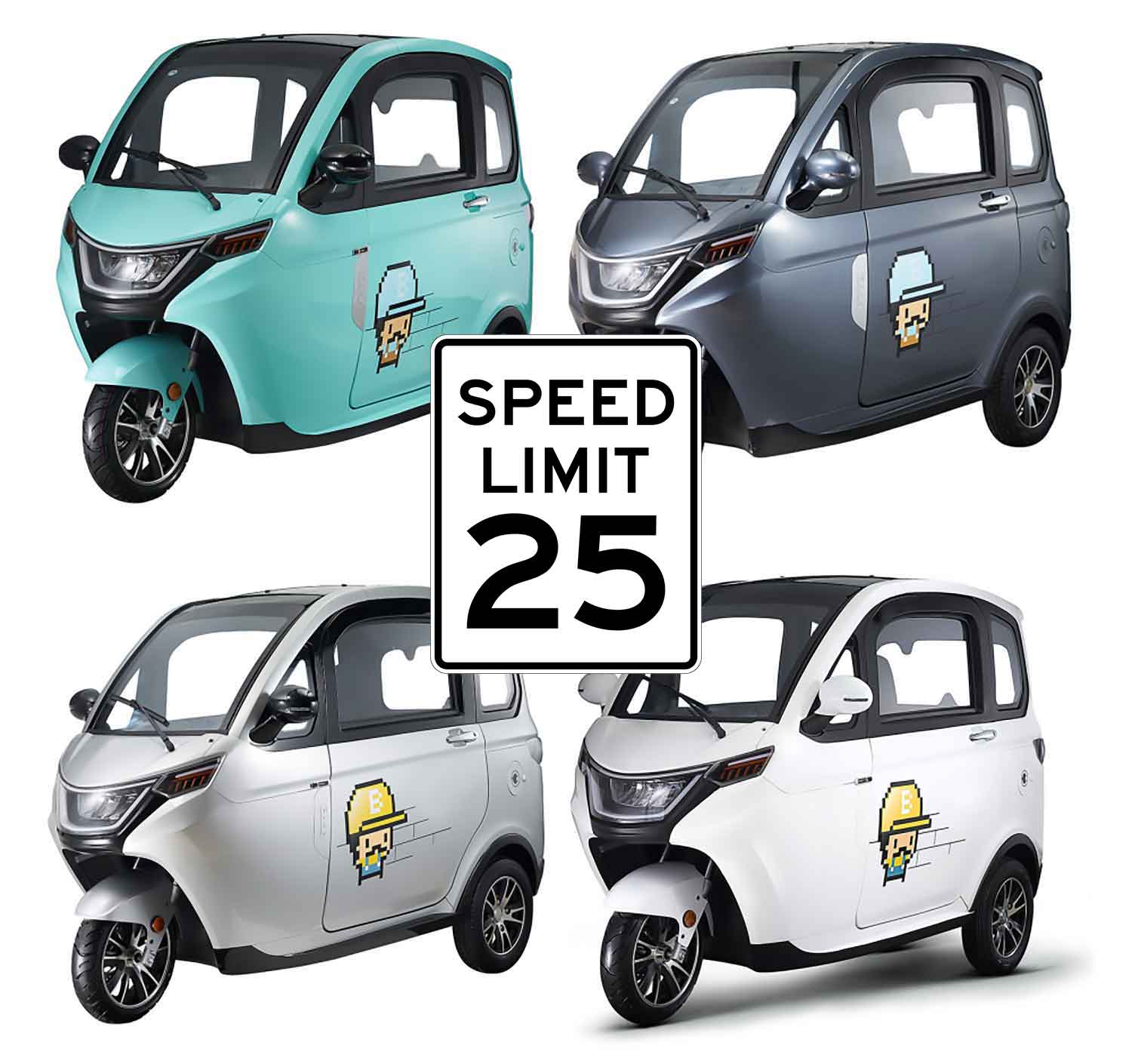 EccoStar X3 New White MicroCar 25 km/h Mofa version for 2 persons, No driver's license required for anyone born before April 1, 1965